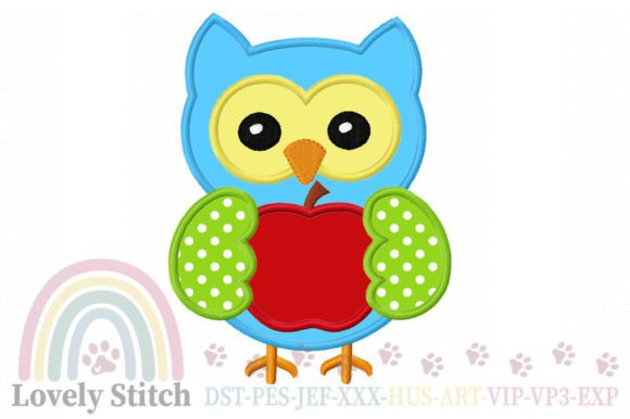 Charming Owl Apple Embroidery Design