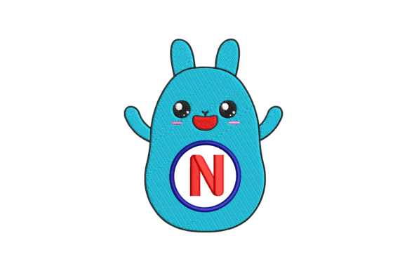 Cute Rabbit Letter N: A Charming Embroidery Design